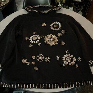 Victoria Harbour Ladies Large Black Bedazzled sweater 55% Ramie/45% Cotton Vinta